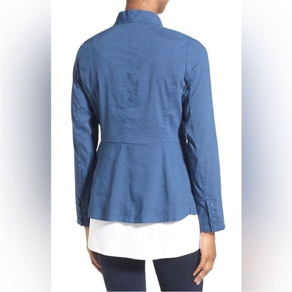 Eileen Fisher NWT Stand Collar Zip Front Organic Linen Blend Jacket Blue Large - Picture 6 of 16